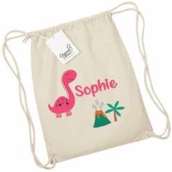 Schnullireich Kindergartenbeutel / Stoffbeutel / Turnbeutel Mit Namen Dino Natur