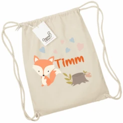 Schnullireich Kindergartenbeutel / Stoffbeutel / Turnbeutel Mit Namen Fuchs Natur